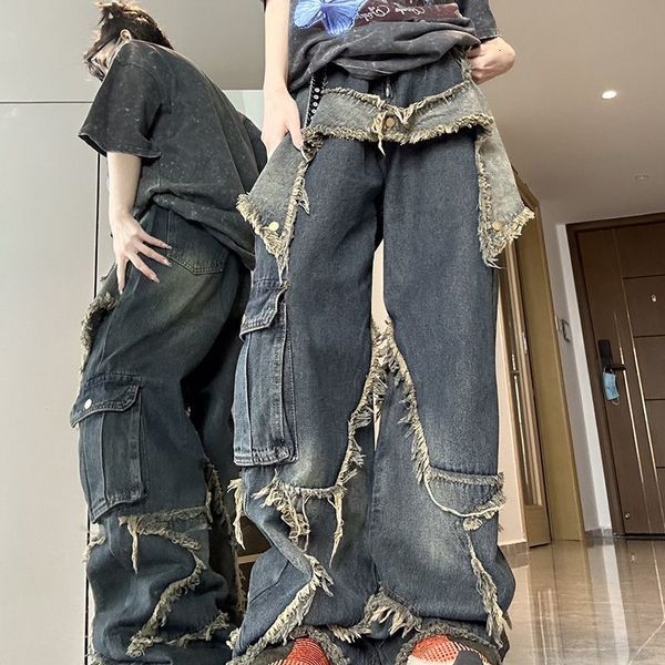 women's jeans vintage patch baggy jean 2023 spring american high street hiphop trend cargo pants ins fashion niche wide leg 230504, Blue
women's jeans vintage patch baggy jean 2023 spring american high street hiphop trend cargo pants ins fashion niche wide leg 230504, Blue