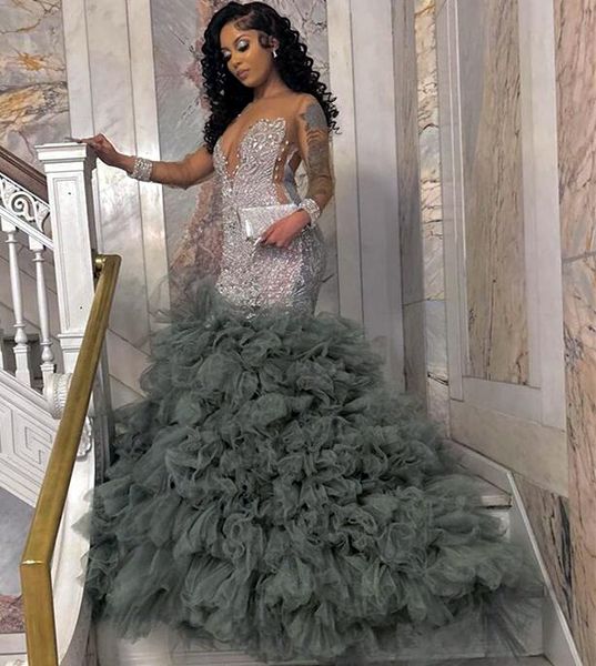 2023 may aso ebi grey mermaid prom dress beaded crystals tiers evening formal party second reception birthday engagement gowns dress robe de, Black
2023 may aso ebi grey mermaid prom dress beaded crystals tiers evening formal party second reception birthday engagement gowns dress robe de, Black