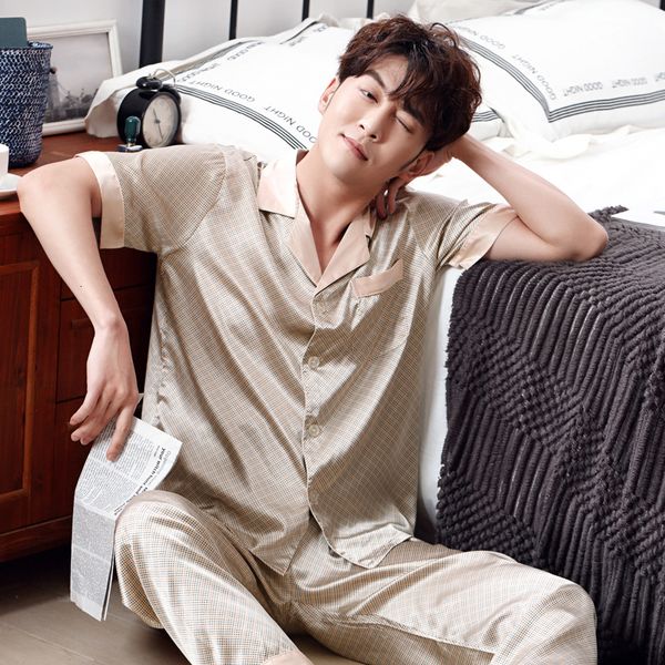 men's sleepwear new summer silk men pajamas short shirtlong pants two pieces set men pyjamas loose soft 3xl male lounge homewear 230505, Black;brown
men's sleepwear new summer silk men pajamas short shirtlong pants two pieces set men pyjamas loose soft 3xl male lounge homewear 230505, Black;brown
