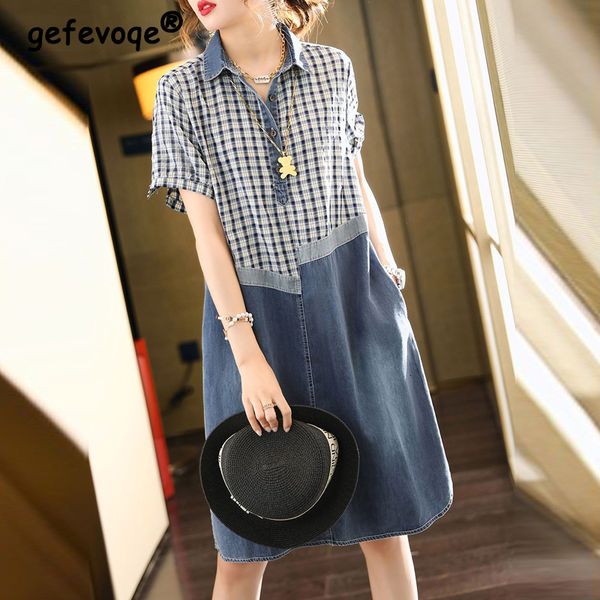 casual dresses women's clothing summer vintage plaid print patchwork denim midi dress simple casual short sleeve loose streetwear jean, Black;gray
casual dresses women's clothing summer vintage plaid print patchwork denim midi dress simple casual short sleeve loose streetwear jean, Black;gray