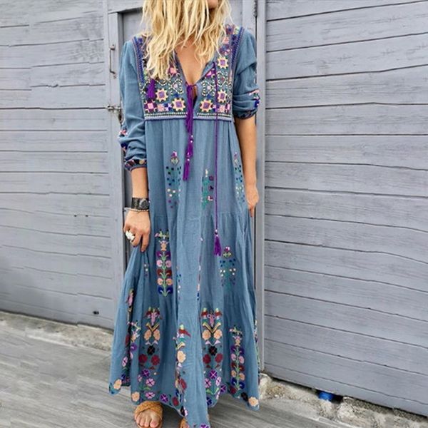 casual dresses bohemian sundress women beach maxi dresses drawstring v-neck long sleeve dress ladies casual loose floral printed party vesti, Black;gray
casual dresses bohemian sundress women beach maxi dresses drawstring v-neck long sleeve dress ladies casual loose floral printed party vesti, Black;gray