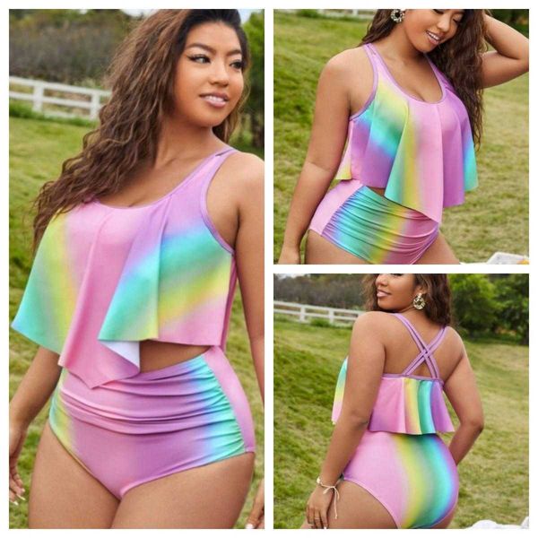 print bikini flounced split swimsuit large size for women, White;black
print bikini flounced split swimsuit large size for women, White;black