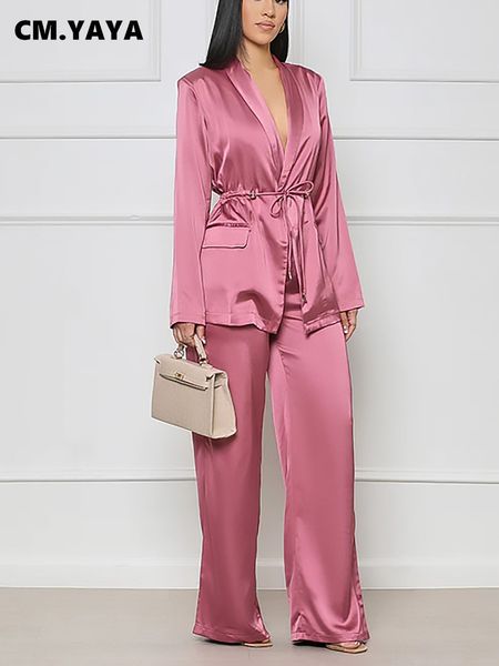 women's two piece pants cm.yaya women fashion satin pajamas set spring summer ins straight suit and notched neck shirt 2 outfit 230504, White
women's two piece pants cm.yaya women fashion satin pajamas set spring summer ins straight suit and notched neck shirt 2 outfit 230504, White