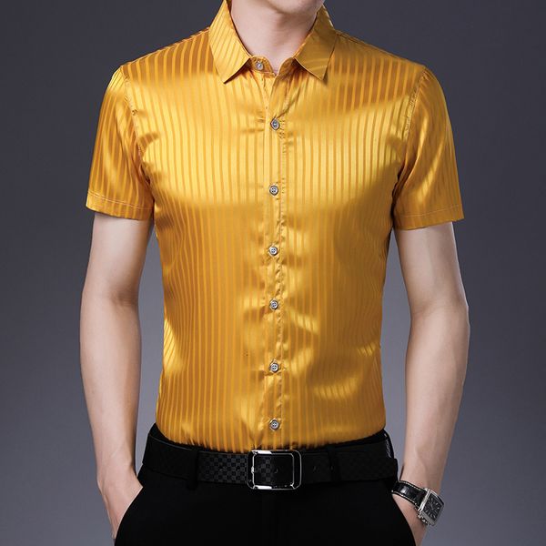 men's casual shirts male silk shirt summer fashion striped silk clothes short sleeve men casual office satin silk dress shirts 230505, White;black
men's casual shirts male silk shirt summer fashion striped silk clothes short sleeve men casual office satin silk dress shirts 230505, White;black