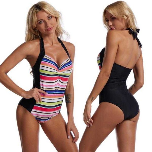 womens one piece striped swimsuit quick drying halter waist swimming suit, White;black
womens one piece striped swimsuit quick drying halter waist swimming suit, White;black