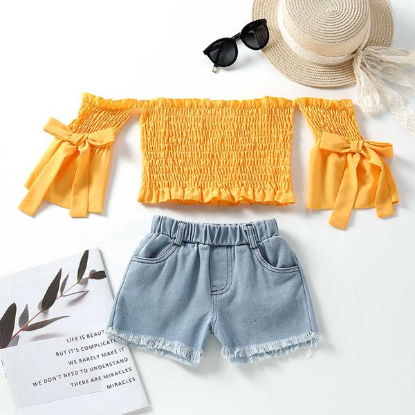 clothing sets focusnorm 2-7y summer kids girls fashion clothes sets 2pcs off shoulder bow flare sleeve solid t shirts+denim hole shorts aa23, White
clothing sets focusnorm 2-7y summer kids girls fashion clothes sets 2pcs off shoulder bow flare sleeve solid t shirts+denim hole shorts aa23, White