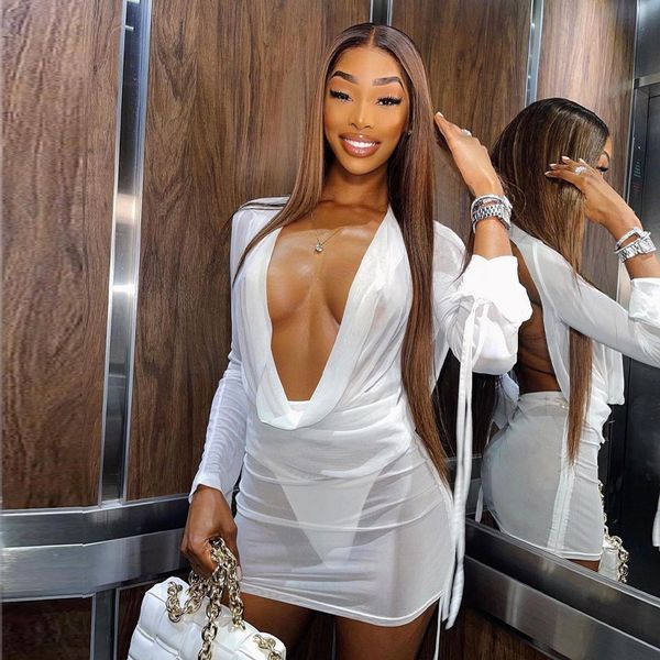 party dresses ladies long sleeve laceup mini backless solid color street club y2k sheer cutout women summer 230505, White;black
party dresses ladies long sleeve laceup mini backless solid color street club y2k sheer cutout women summer 230505, White;black