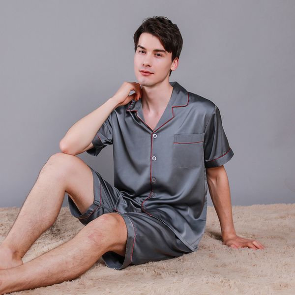 men's sleepwear new satin silk pajamas set for men summer short-sleeved solid color pyjamas man plus size home sleep wear clothing 2305, Black;brown
men's sleepwear new satin silk pajamas set for men summer short-sleeved solid color pyjamas man plus size home sleep wear clothing 2305, Black;brown