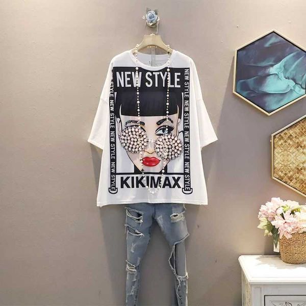 women's t-shirt 100 cotton t shirt women's trend fashion beading tshirt korean cartoon short sleeve girl's oversized tshirt, White
women's t-shirt 100 cotton t shirt women's trend fashion beading tshirt korean cartoon short sleeve girl's oversized tshirt, White