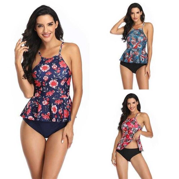 split printed swimsuit conservative sling quick drying swimwear direct supply, White;black 
split printed swimsuit conservative sling quick drying swimwear direct supply, White;black