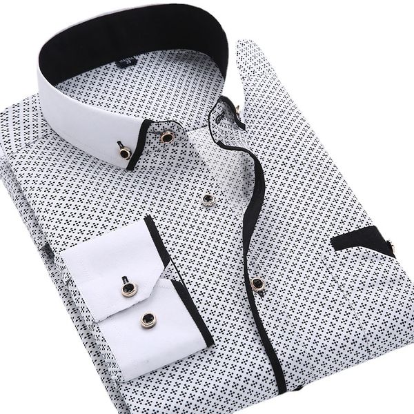men's casual shirts quality big size 5xl men dress shirt new arrival long sleeve slim fit button down collar printed business social me, White;black
men's casual shirts quality big size 5xl men dress shirt new arrival long sleeve slim fit button down collar printed business social me, White;black