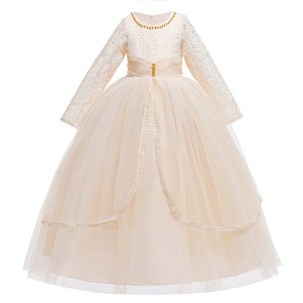 girl's dresses baby girls formal fashion clothes kids princess long sleeve mesh wedding birthday e18549, Red;yellow