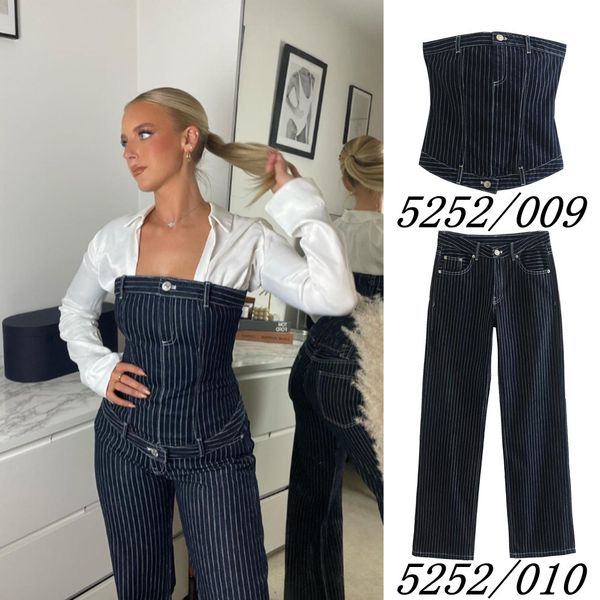 women's two piece pants unizera spring clothing off-the-shoulder striped denim + mid-waist straight-leg two-piece set 5252009 230504, White
women's two piece pants unizera spring clothing off-the-shoulder striped denim + mid-waist straight-leg two-piece set 5252009 230504, White