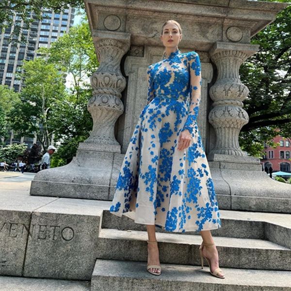 party dresses trendy high neck full sleeves organza aline evening chic blue lace appliques tea length prom gown pretty ruffles 230505, White;black
party dresses trendy high neck full sleeves organza aline evening chic blue lace appliques tea length prom gown pretty ruffles 230505, White;black