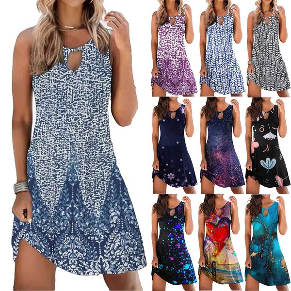 2023 new selling bohemian round neck sleeveless printed mini beach dress knee-length, White
2023 new selling bohemian round neck sleeveless printed mini beach dress knee-length, White
