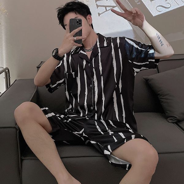 men's sleepwear men satin pajamas set short sleeve casual home wear soft spring summer leisure silk boy pajama sets soft leisure sleepw, Black;brown
men's sleepwear men satin pajamas set short sleeve casual home wear soft spring summer leisure silk boy pajama sets soft leisure sleepw, Black;brown