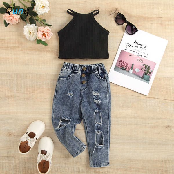 clothing sets qunq summer girls twill solid o-neck sleeveless off-the-shoulder + ripped jeans 2 pieces set casual kids clouthes age 3t-8t aa, White
clothing sets qunq summer girls twill solid o-neck sleeveless off-the-shoulder + ripped jeans 2 pieces set casual kids clouthes age 3t-8t aa, White