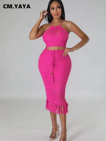 two piece dress cmyaya beach knit see though women 2 set outfits halter neck crop and tassel midi skirt suit 230505, White
two piece dress cmyaya beach knit see though women 2 set outfits halter neck crop and tassel midi skirt suit 230505, White
