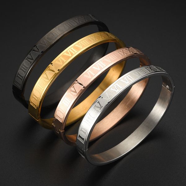 bangle luxury cuff bracelet stainless steel carving roman numeral couple for men women jewelry 230504, Black
bangle luxury cuff bracelet stainless steel carving roman numeral couple for men women jewelry 230504, Black