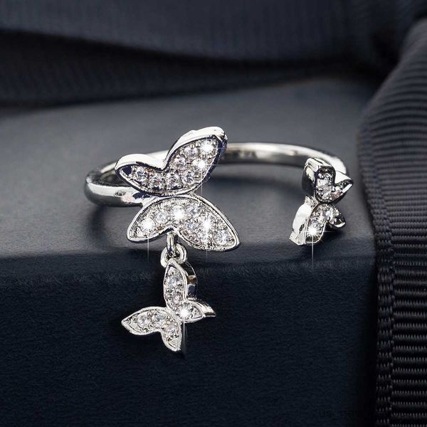 band rings new design resizable rings for women butterfly romantic copper inlaid zircon luxury shiny party fashion jewelry accessories, Silver
band rings new design resizable rings for women butterfly romantic copper inlaid zircon luxury shiny party fashion jewelry accessories, Silver