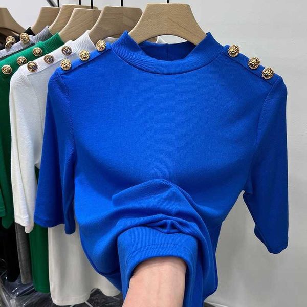 women's t-shirt fashion women's tshirt green blue summer button oneck tshirts korean style temperament slim fit women's short, White
women's t-shirt fashion women's tshirt green blue summer button oneck tshirts korean style temperament slim fit women's short, White