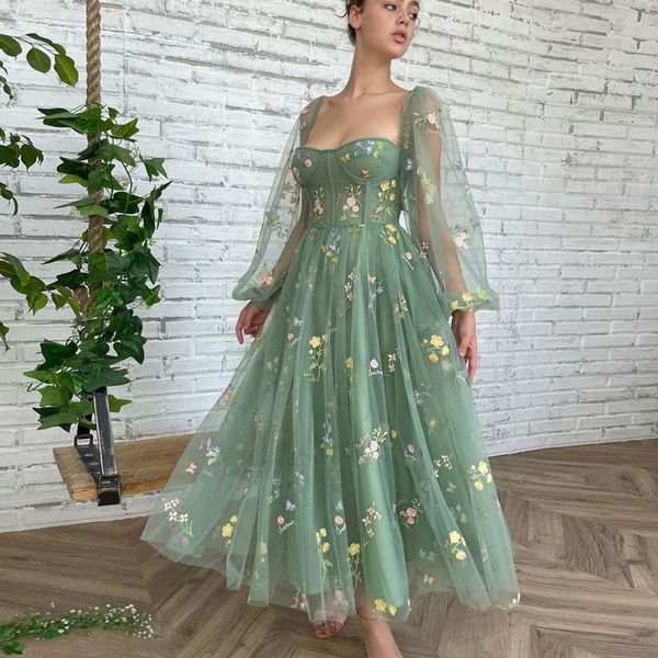 party dresses amulet green tulle embroidered multicolor flowers and butterflies prom long gathered puffy sleeves tealength 230505, White;black
party dresses amulet green tulle embroidered multicolor flowers and butterflies prom long gathered puffy sleeves tealength 230505, White;black