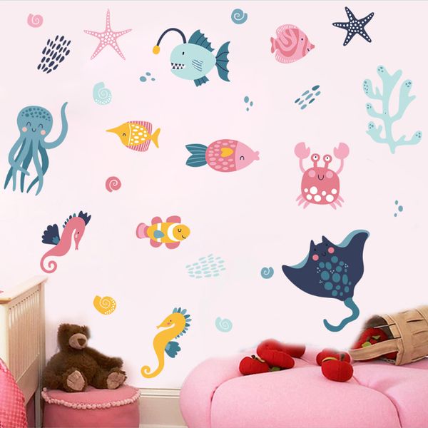 Wallpapers Underwater World Wallstickers Fish Kids Room Bedroom Decor Aesthetic Bathroom Wall Luminous Decals Glow In The Dark Art 230505