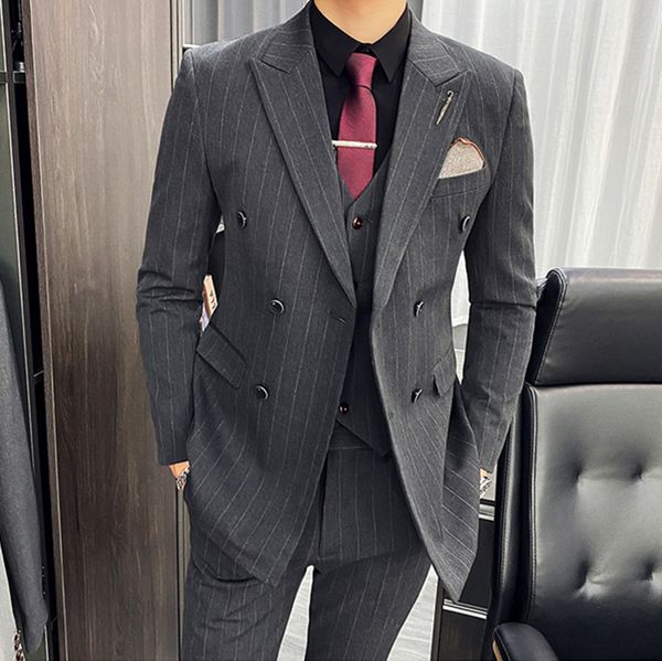 men's suits blazers new men's suit three piece business casual british striped plus size male double breasted dress blazers jacket, White;black
men's suits blazers new men's suit three piece business casual british striped plus size male double breasted dress blazers jacket, White;black