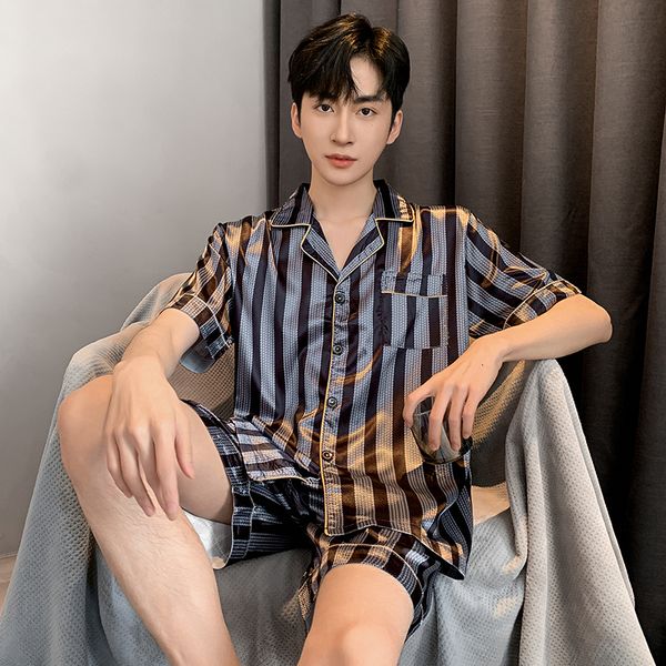men's sleepwear men summer pajama for man oversize lapel buttons silk male pajamas with shorts pants boys satin sleepwear set pijamas, Black;brown
men's sleepwear men summer pajama for man oversize lapel buttons silk male pajamas with shorts pants boys satin sleepwear set pijamas, Black;brown