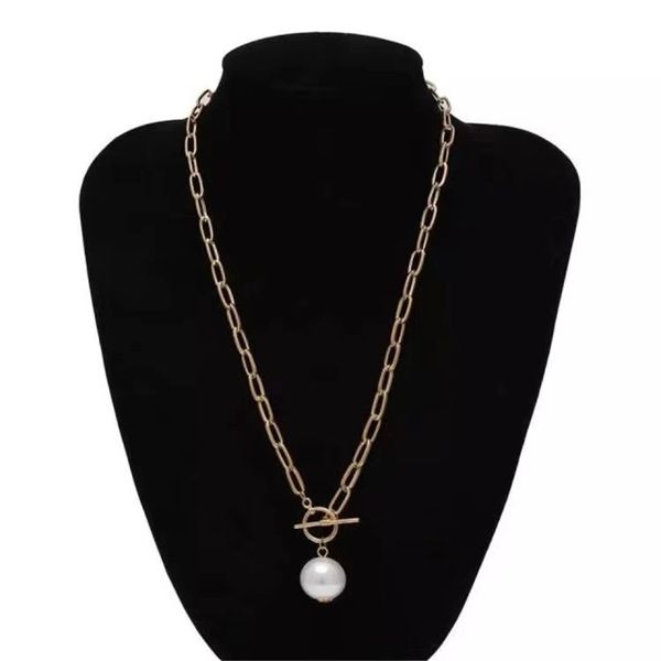 fashion and creative women's necklace ot buckle vintage metal chain large pearl pendant, Silver
fashion and creative women's necklace ot buckle vintage metal chain large pearl pendant, Silver