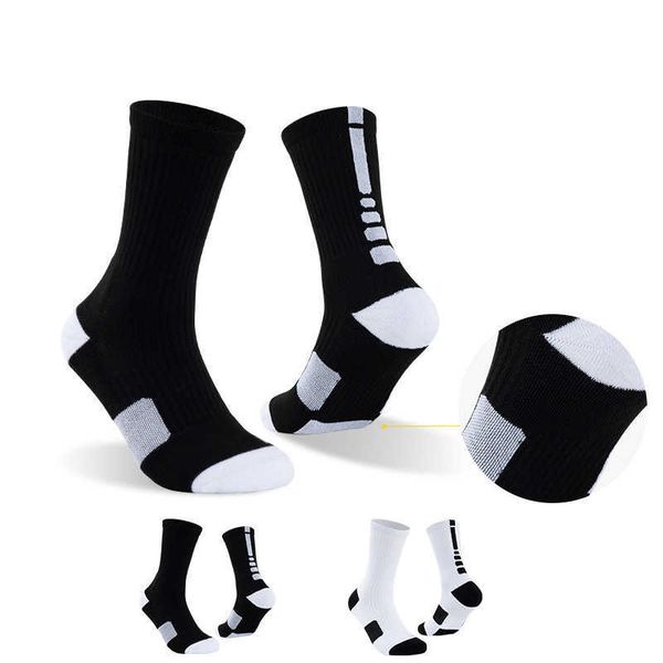 socks professional elite sports socks basketball socks men's american practical training thickened towel bottom mid length socks, Black