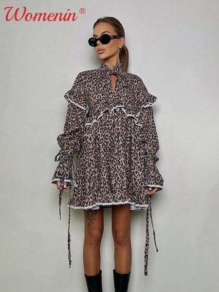 casual dresses leopard print ruffles dress women loose casual laceup flare sleeve mini dresses spring summer fashion elegant lady vestido 23, Black;gray
casual dresses leopard print ruffles dress women loose casual laceup flare sleeve mini dresses spring summer fashion elegant lady vestido 23, Black;gray