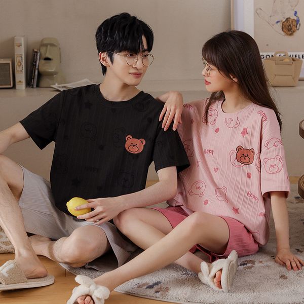 men's sleepwear summer couple cotton short sleeve shorts pajamas set men oversized black sleepwear kawaii cartoon bear print women pink, Black;brown
men's sleepwear summer couple cotton short sleeve shorts pajamas set men oversized black sleepwear kawaii cartoon bear print women pink, Black;brown