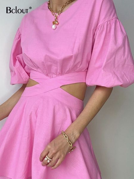 party dresses bclout pink hollow out linen women dress puff sleeve lace up ruffled elegant mini o neck thin a line summer 230504, White;black
party dresses bclout pink hollow out linen women dress puff sleeve lace up ruffled elegant mini o neck thin a line summer 230504, White;black