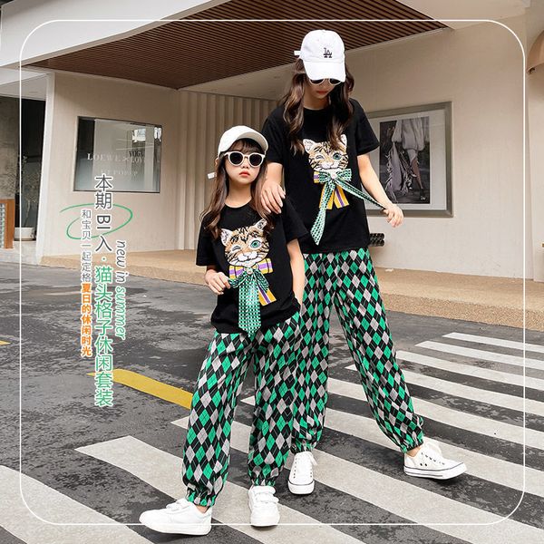 family matching outfits kid's fashion printed plaid cat head short sleeve plaid casual pants 2pcs girls' ladies travel parent-chil, Blue
family matching outfits kid's fashion printed plaid cat head short sleeve plaid casual pants 2pcs girls' ladies travel parent-chil, Blue