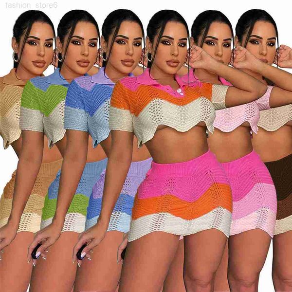 2023 designer knitted dress sets summer women short sleeve trun-down collar crop and mini skirt two piece sets fashion knitting skirt suits, Black;gray
2023 designer knitted dress sets summer women short sleeve trun-down collar crop and mini skirt two piece sets fashion knitting skirt suits, Black;gray