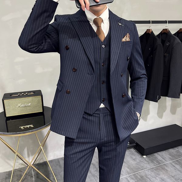 men's suits blazers fashion men's boutique business slim wedding striped double breasted suit blazers jacket pants trousers vest 3, White;black
men's suits blazers fashion men's boutique business slim wedding striped double breasted suit blazers jacket pants trousers vest 3, White;black