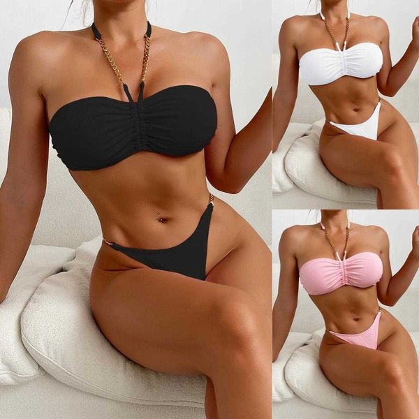 womens solid color split swimsuit drawstring halter backless direct supply, White;black
womens solid color split swimsuit drawstring halter backless direct supply, White;black