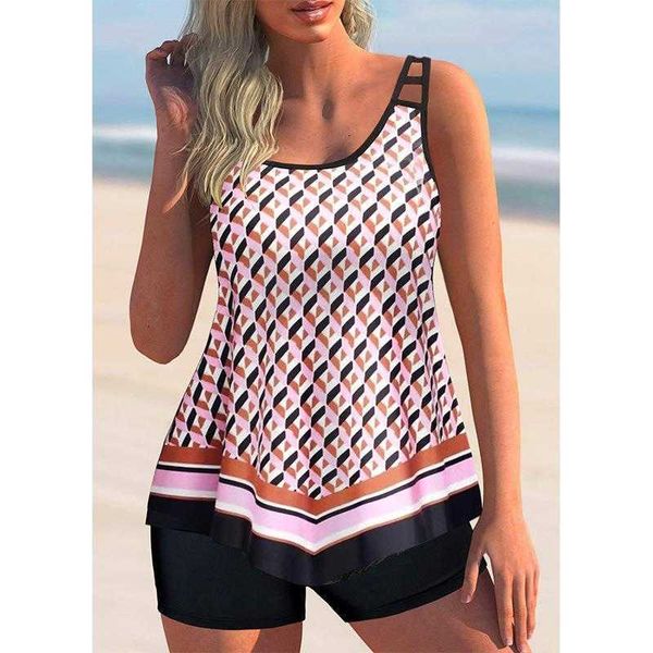305979 twill printed vest bikinis swim trunks set split swimsuit womens conservative plus size, White;black
305979 twill printed vest bikinis swim trunks set split swimsuit womens conservative plus size, White;black