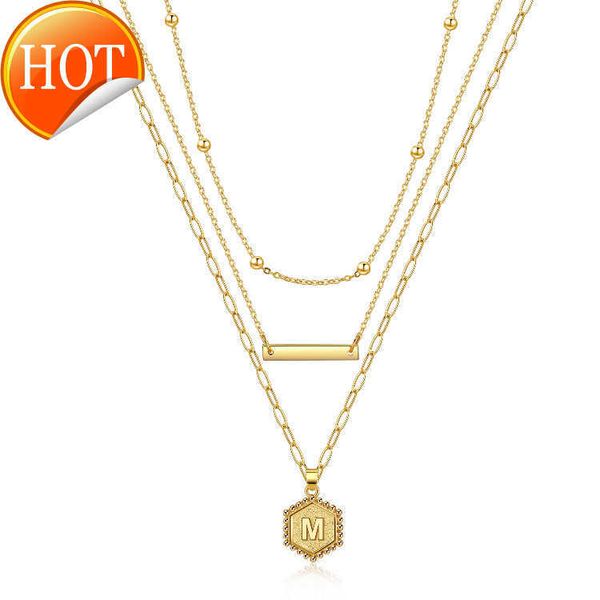 14k gold plated paperclip chain necklace simple hexagon 26 letter pendant dainty 3 layered initial choker necklace, Silver
14k gold plated paperclip chain necklace simple hexagon 26 letter pendant dainty 3 layered initial choker necklace, Silver
