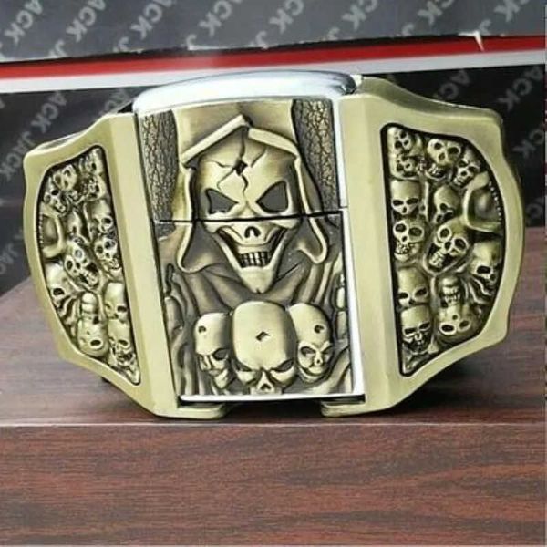men's with golden skull buckle metal lighters kerosene lighter belt for men gift j0121 21, Silver
men's with golden skull buckle metal lighters kerosene lighter belt for men gift j0121 21, Silver
