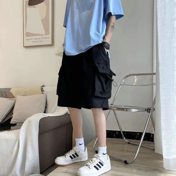 men's shorts streetwear men's summer shorts solid color elastic waist cargo shorts casual slim knee length shorts man 230506, White;black 
men's shorts streetwear men's summer shorts solid color elastic waist cargo shorts casual slim knee length shorts man 230506, White;black