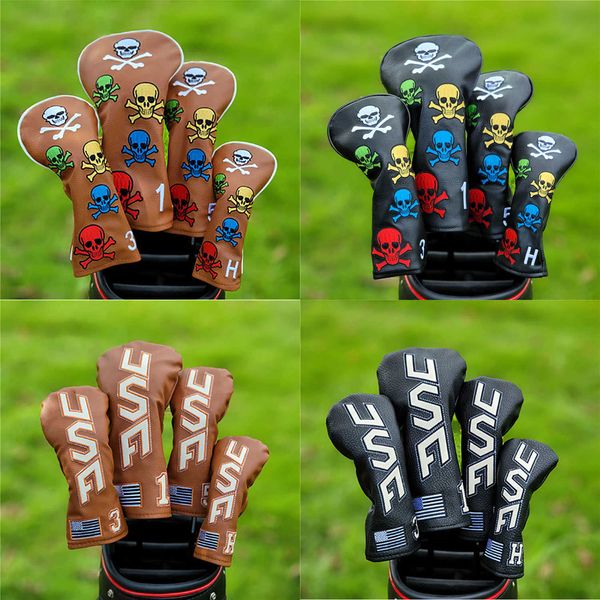 Image of Other Golf Products Golf Headcovers Skull 135 UT Wood Covers Driver Fairway Woods cover PU Leather Head Covers Set Protector Golf Accessories J230506