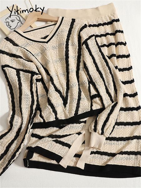 two piece dress yitimoky striped 2 sets womens outifits fall winter v neck korean fashion sweater high waist a line long skirts 230505, White
two piece dress yitimoky striped 2 sets womens outifits fall winter v neck korean fashion sweater high waist a line long skirts 230505, White