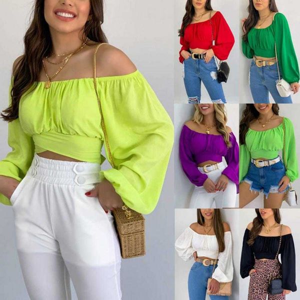 women long sleeve t-shirt elastic collar solid color loose blouse off shoulder lantern pullover club wear, White
women long sleeve t-shirt elastic collar solid color loose blouse off shoulder lantern pullover club wear, White