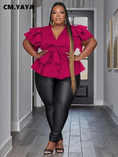 women's plus size tshirt cmyaya women flare short sleeve vneck bowknot sashes waist hem tshirt 2023 curve ins female blouse 230506, Black
women's plus size tshirt cmyaya women flare short sleeve vneck bowknot sashes waist hem tshirt 2023 curve ins female blouse 230506, Black
