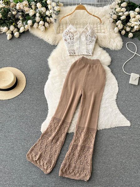 pants singreiny knit two piece sets women summer lace backless zipper camisole elastic waist long pants fashion 2023 vacation suits, White
pants singreiny knit two piece sets women summer lace backless zipper camisole elastic waist long pants fashion 2023 vacation suits, White