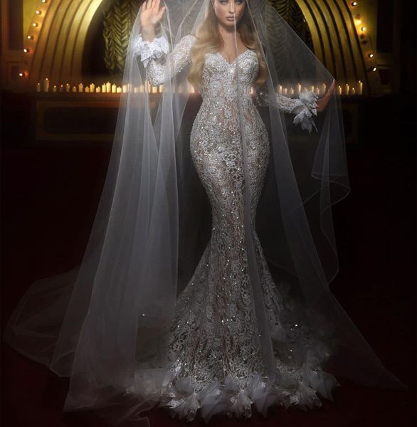 mermaid wedding dresses long sleeves v neck beaded sequins appliques plus size 3d lace flowers hollow plus size bridal gowns plus size vesti, White
mermaid wedding dresses long sleeves v neck beaded sequins appliques plus size 3d lace flowers hollow plus size bridal gowns plus size vesti, White