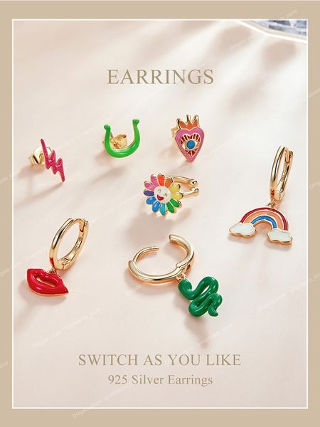 1piece gold enamel rainbow earring 925 sterling silver love eye earring red lip snake sunflower pink lightning earring earringsstud earrings, Golden;silver
1piece gold enamel rainbow earring 925 sterling silver love eye earring red lip snake sunflower pink lightning earring earringsstud earrings, Golden;silver