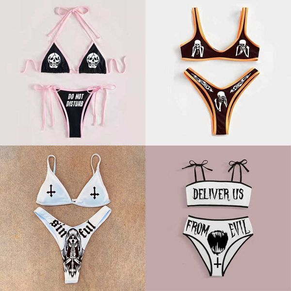 women's swimwear punk gothic letters print bikinis set bikini 2023 women skull pattern v-neck swimwear fashion swimsuit bathing suit j2, White;black
women's swimwear punk gothic letters print bikinis set bikini 2023 women skull pattern v-neck swimwear fashion swimsuit bathing suit j2, White;black